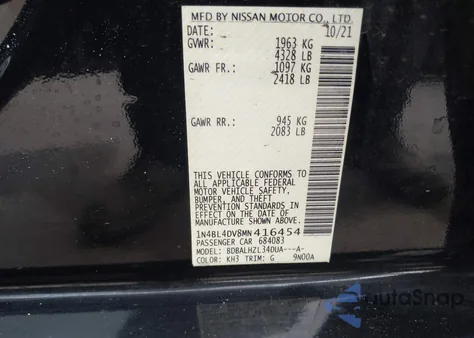 2021 Nissan Altima Sv Fwd from USA, damaged, VIN 1N4BL4DV8MN416454